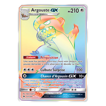 Découvrez Argouste, carte Arc-en-ciel rare de la série Soleil et Lune (JCC)