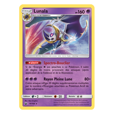 Carte Lunala - Holographique rare de Pokémon Tempête Céleste 70/168