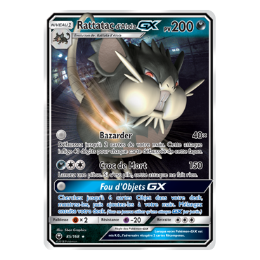 Découvrez Rattatac d'Alola, carte Holographique rare GX de la série Tempête Céleste
