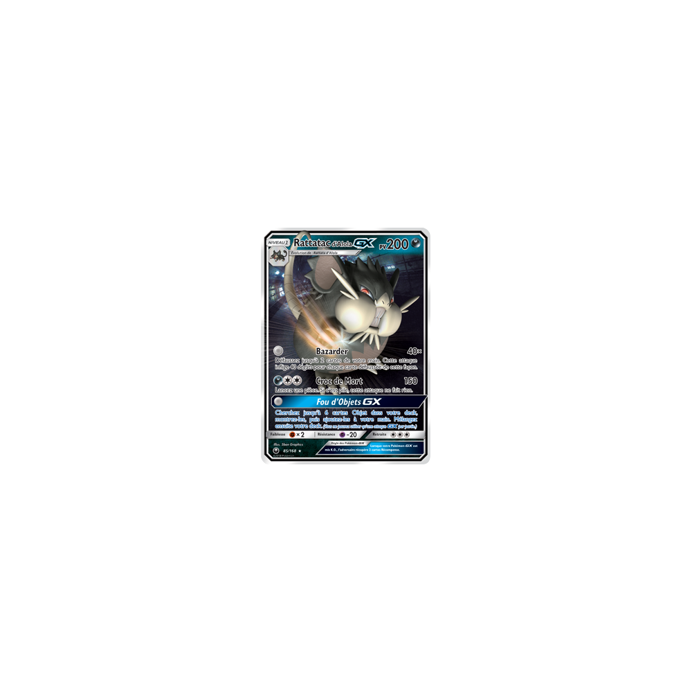 Découvrez Rattatac d'Alola, carte Holographique rare GX de la série Tempête Céleste