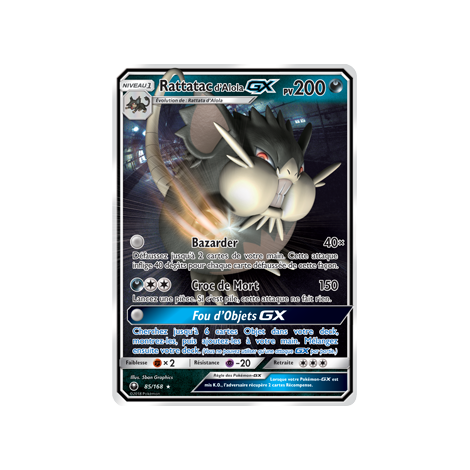 Découvrez Rattatac d'Alola, carte Holographique rare GX de la série Tempête Céleste