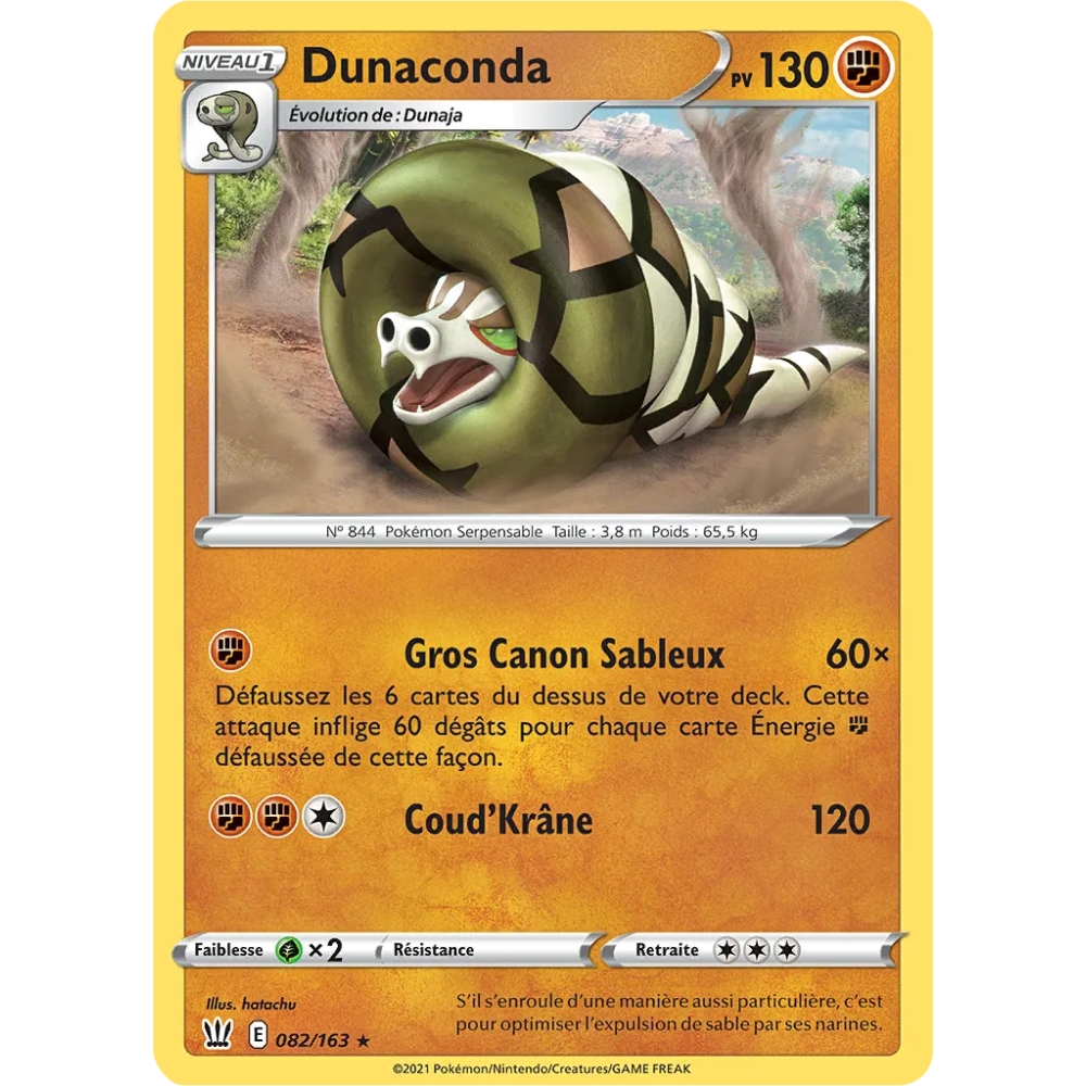 Dunaconda rare de Pokémon Épée et Bouclier Styles de Combat 082/163