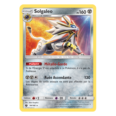 Solgaleo 99/168 : Joyau Holographique rare de l'extension Pokémon Tempête Céleste
