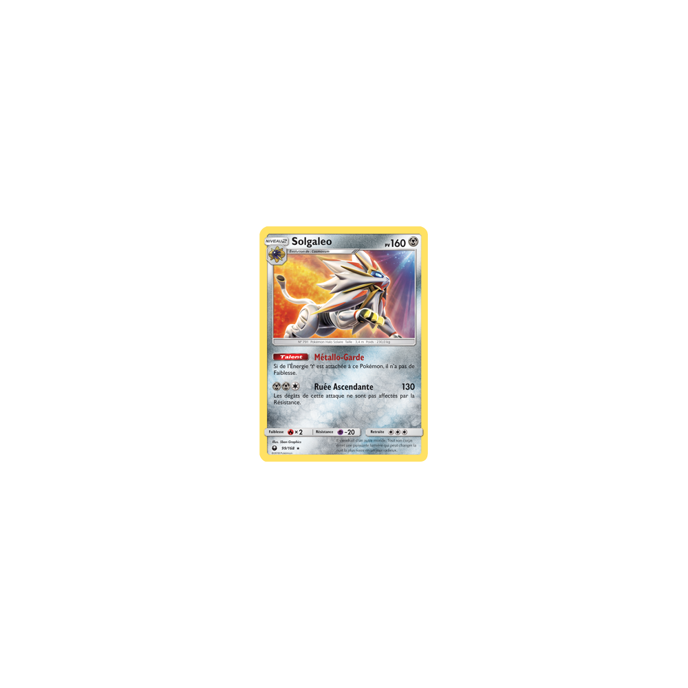 Solgaleo 99/168 : Joyau Holographique rare de l'extension Pokémon Tempête Céleste