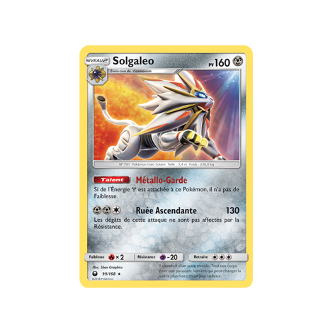 Solgaleo 99/168 : Joyau Holographique rare de l'extension Pokémon Tempête Céleste