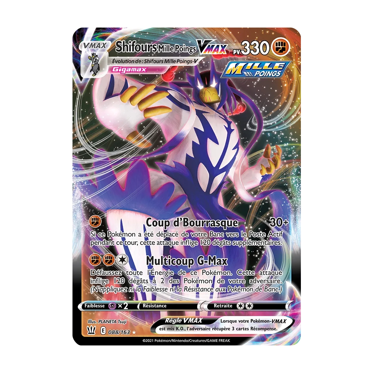 Shifours Mille Poings 088/163 : Joyau Holographique rare VMAX de l'extension Pokémon Épée et Bouclier Styles de Combat