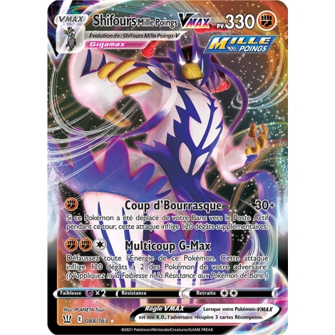 Shifours Mille Poings 088/163 : Joyau Holographique rare VMAX de l'extension Pokémon Épée et Bouclier Styles de Combat