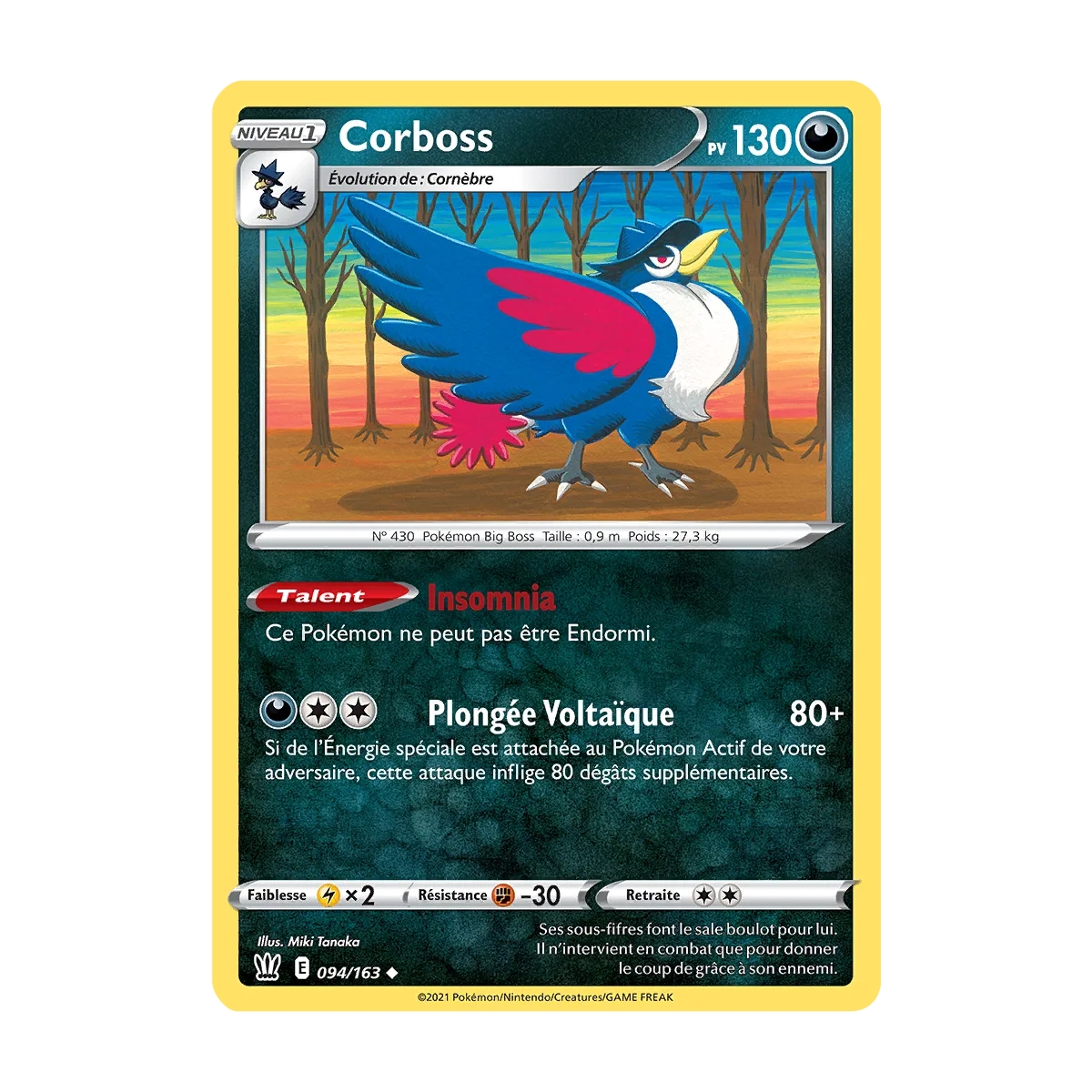 Corboss 094/163 : Joyau Peu commune (Brillante) de l'extension Pokémon Épée et Bouclier Styles de Combat