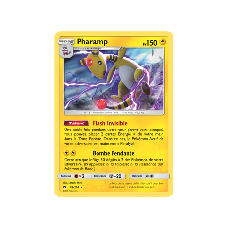 Carte Pharamp - Holographique rare de Pokémon Tonnerre Perdu 78/214