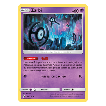 Zarbi 91/214 : Joyau Rare de l'extension Pokémon Tonnerre Perdu