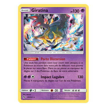 Carte Giratina - Holographique rare de Pokémon Tonnerre Perdu 97/214