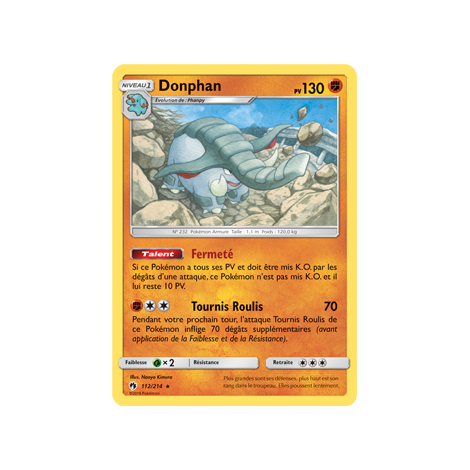 Carte Donphan - Rare de Pokémon Tonnerre Perdu 112/214