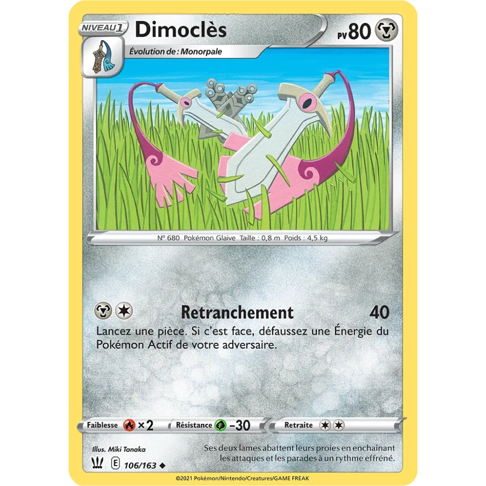 Carte Dimoclès - Peu commune (Brillante) de Pokémon Épée et Bouclier Styles de Combat 106/163