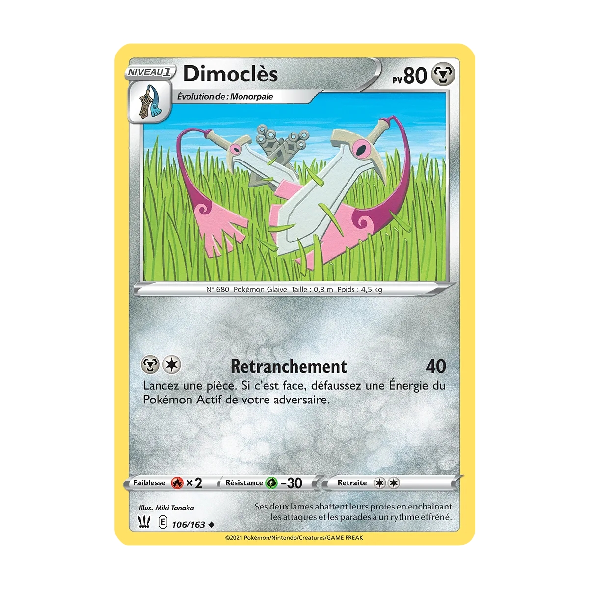 Carte Dimoclès - Peu commune (Brillante) de Pokémon Épée et Bouclier Styles de Combat 106/163