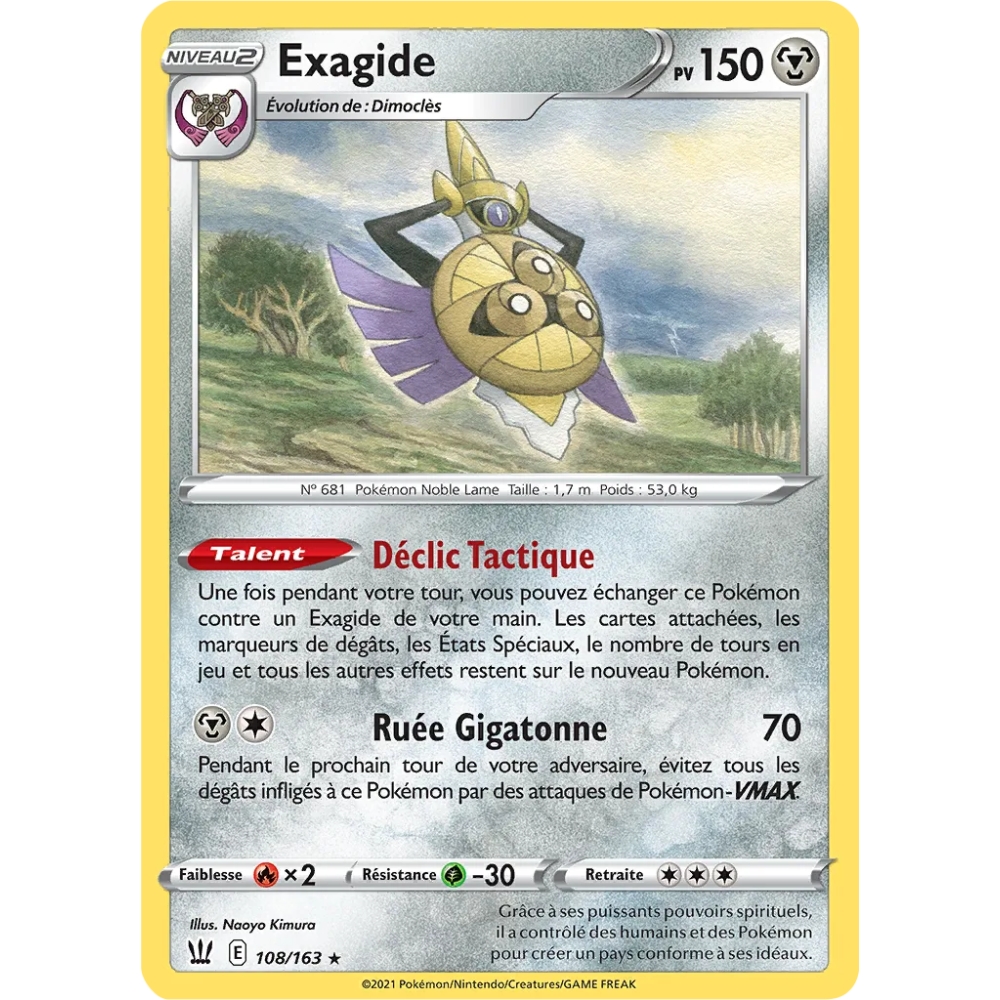 Exagide 108/163 : Joyau Rare (Brillante) de l'extension Pokémon Épée et Bouclier Styles de Combat