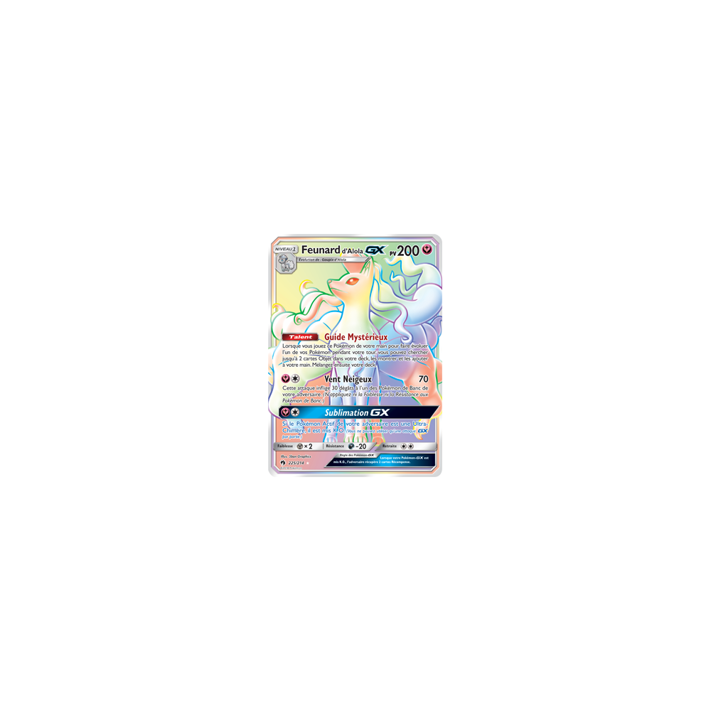 Carte Feunard d'Alola - Arc-en-ciel rare de Pokémon Tonnerre Perdu 225/214