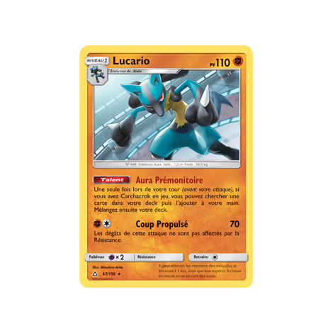 Carte Lucario - Holographique rare de Pokémon Ultra-Prisme 67/156