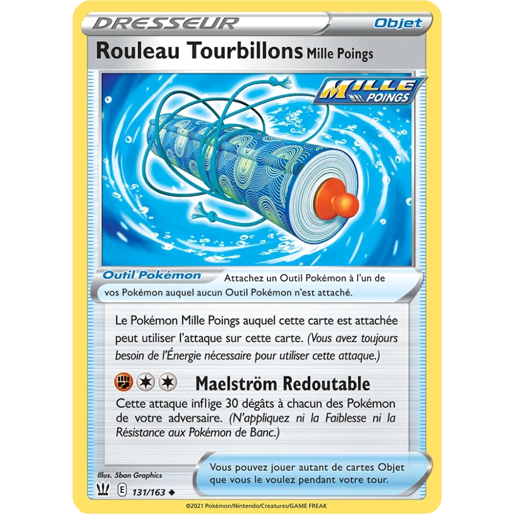 Carte Rouleau Tourbillons Mille Poings - Peu commune (Brillante) de Pokémon Épée et Bouclier Styles de Combat 131/163