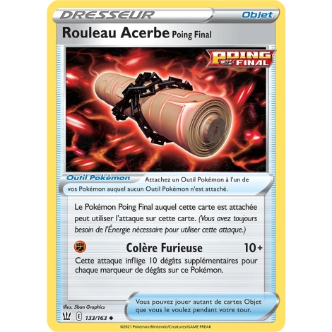 Carte Rouleau Acerbe Poing Final - Peu commune (Brillante) de Pokémon Épée et Bouclier Styles de Combat 133/163