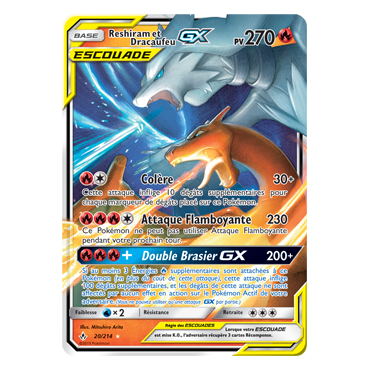 Carte Reshiram et Dracaufeu - Holographique rare GX de Pokémon Alliance Infaillible 20/214