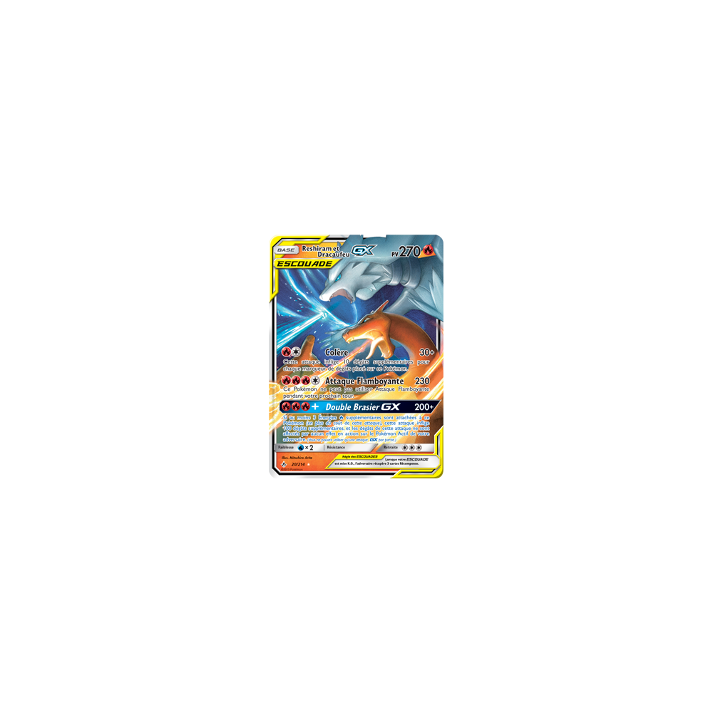 Carte Reshiram et Dracaufeu - Holographique rare GX de Pokémon Alliance Infaillible 20/214