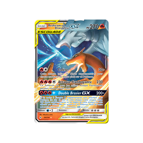 Carte Reshiram et Dracaufeu - Holographique rare GX de Pokémon Alliance Infaillible 20/214