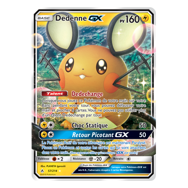 Carte Dedenne - Holographique rare GX de Pokémon Alliance Infaillible 57/214