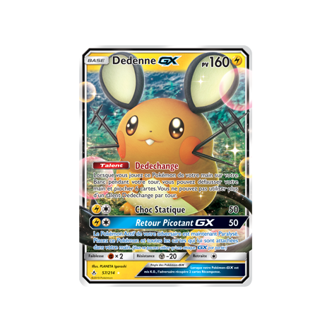 Carte Dedenne - Holographique rare GX de Pokémon Alliance Infaillible 57/214