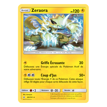 Découvrez Zeraora, carte Rare de la série Alliance Infaillible
