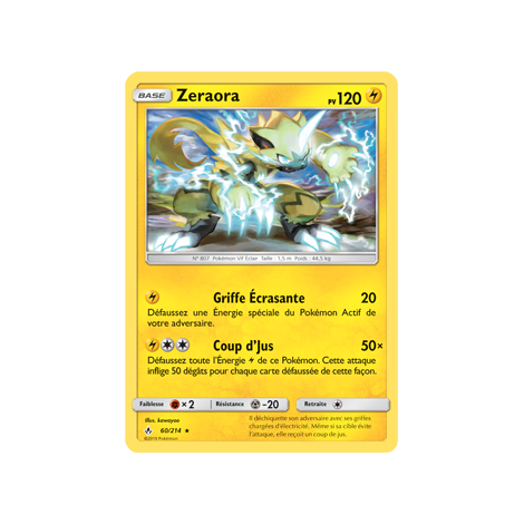 Découvrez Zeraora, carte Rare de la série Alliance Infaillible