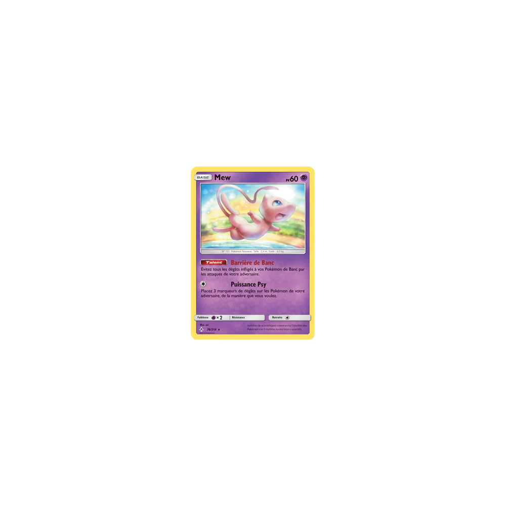 Carte Mew - Holographique rare de Pokémon Alliance Infaillible 76/214