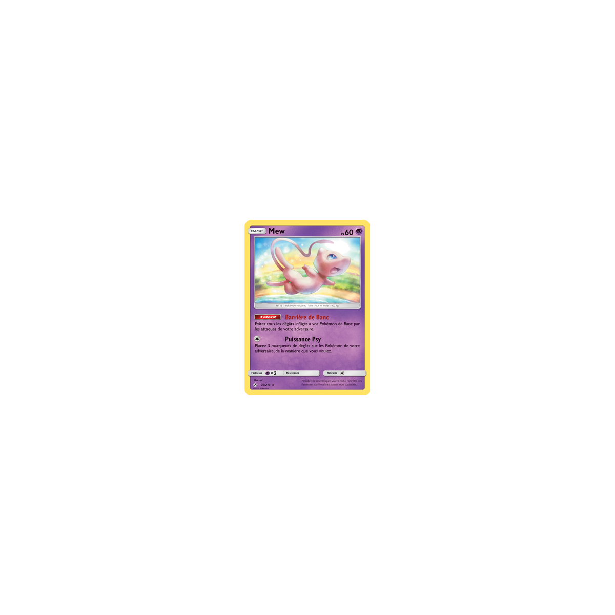 Carte Mew - Holographique rare de Pokémon Alliance Infaillible 76/214