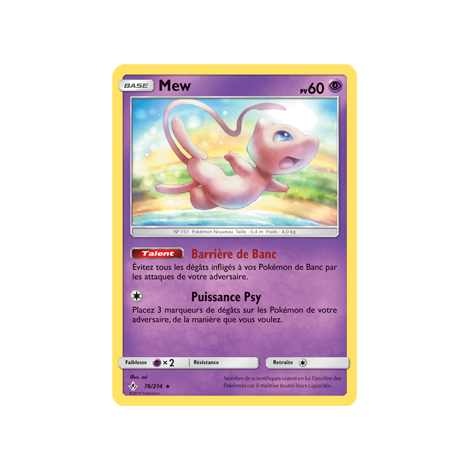 Carte Mew - Holographique rare de Pokémon Alliance Infaillible 76/214