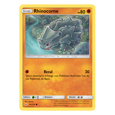 Rhinocorne 92/214 : Joyau Commune de l'extension Pokémon Alliance Infaillible
