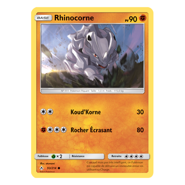 Rhinocorne 93/214 : Joyau Commune de l'extension Pokémon Alliance Infaillible