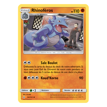 Rhinoféros 94/214 : Joyau Peu commune de l'extension Pokémon Alliance Infaillible