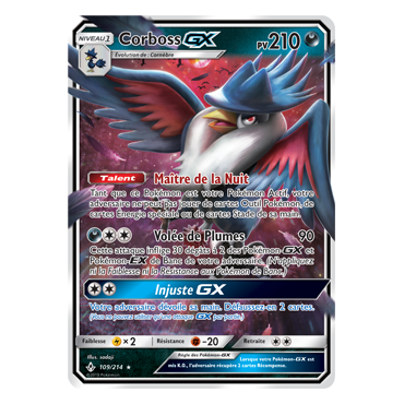 Carte Corboss - Holographique rare GX de Pokémon Alliance Infaillible 109/214