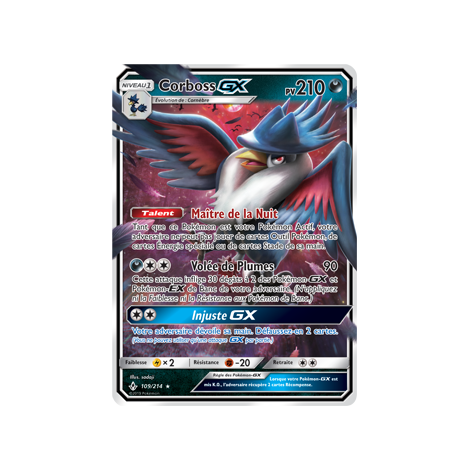 Carte Corboss - Holographique rare GX de Pokémon Alliance Infaillible 109/214