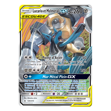 Carte Lucario et Melmetal - Holographique rare GX de Pokémon Alliance Infaillible 120/214