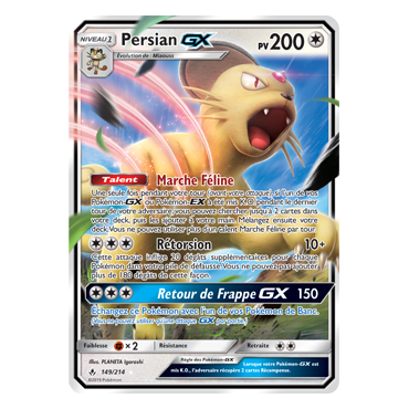 Carte Persian - Holographique rare GX de Pokémon Alliance Infaillible 149/214