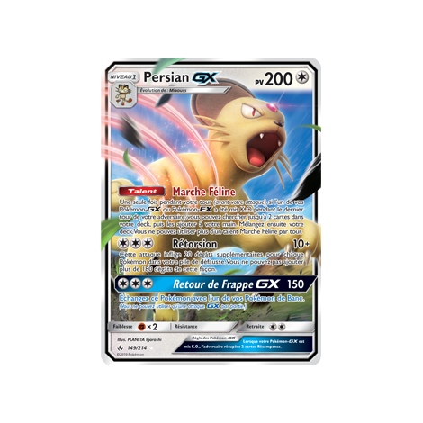 Carte Persian - Holographique rare GX de Pokémon Alliance Infaillible 149/214