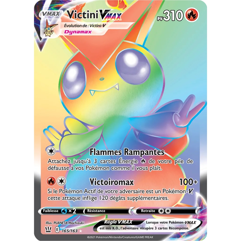 Carte Victini - Arc-en-ciel rare de Pokémon Épée et Bouclier Styles de Combat 165/163